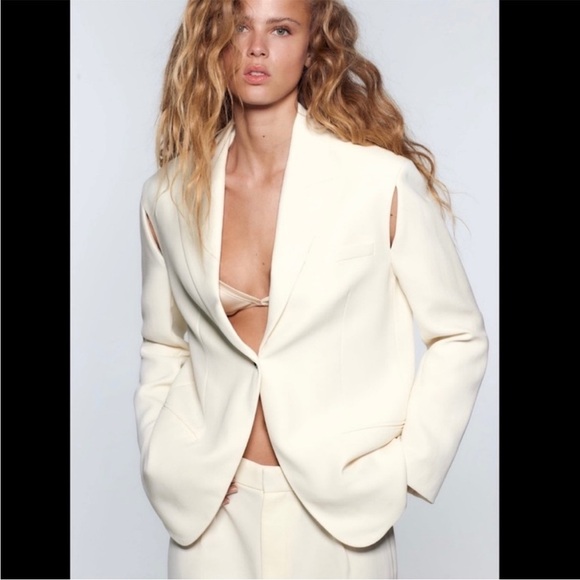 NWOT Zara Ecru Cutout Blazer XS - Picture 2 of 16